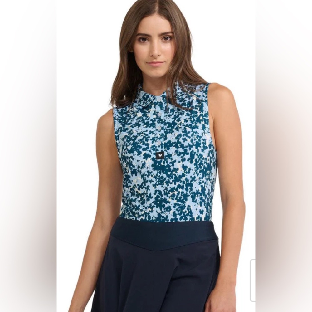 Bad Birdie Blue & White Printed Sleeveless Tank Top